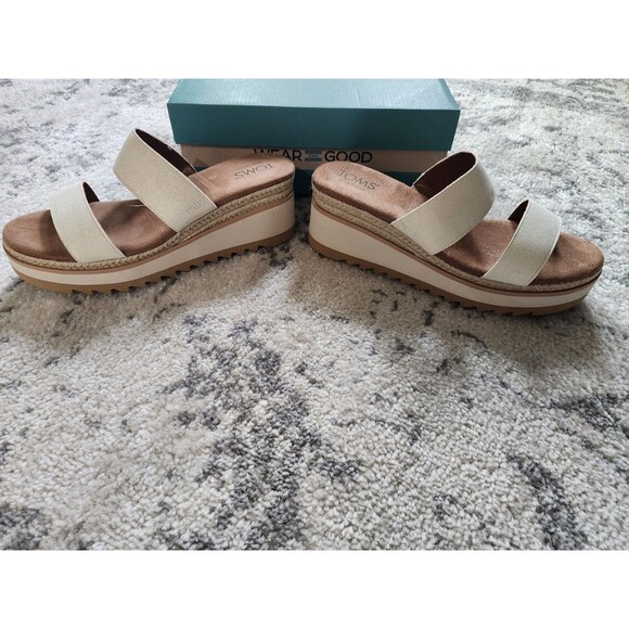TOM'S Noelani Platform Wedge Sandals Women's Sz 8.5 Natural/Gold 10022418 Sparkl - Picture 2 of 8